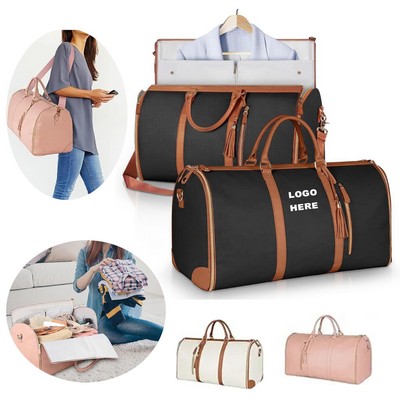 Custom Foldable Travel Tote Bag PU Leather Carry on Garment Duffle Bags